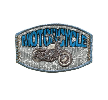 Nášivka štítek Motorcycle, nažehlovací, šedá/modrá/bílá