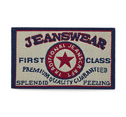 Nášivka džínový štítek Jeanswear First Class, obdélník, nažehlovací, béžová